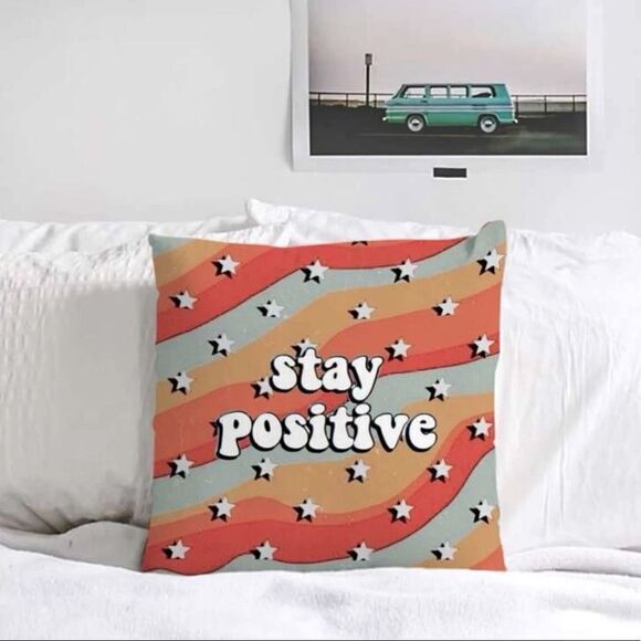 NEW! Urban Outfitters “Stay Positive” Retro Star Pillowcase - Picture 2 of 2